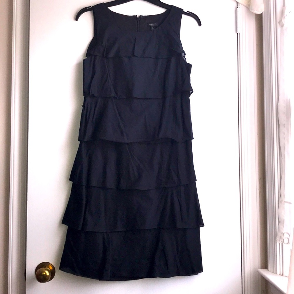 Talbots Black Tiered Layered Sleeveless Dress sz 8